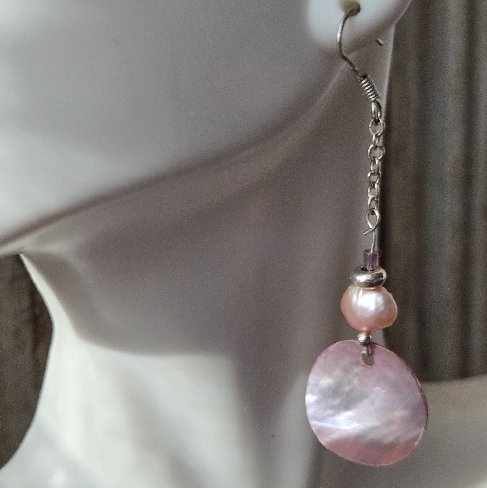 Pink Mother-of-Pearl Drop Earrings with Pearl Accent